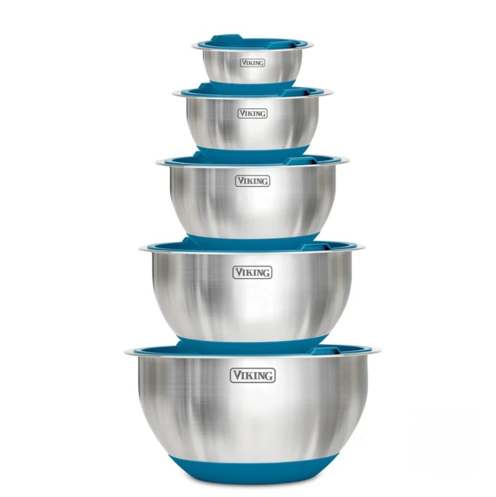 Viking 10-PC Stainless Steel Mixing Bowl Set w/Lids- Teal